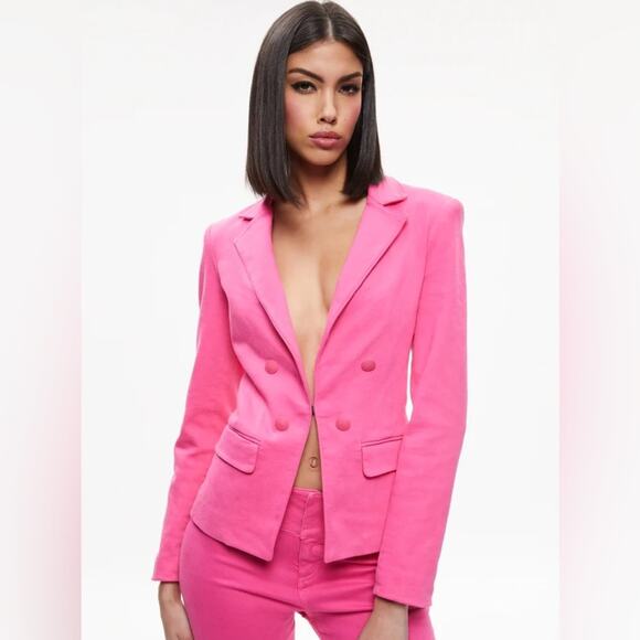 Alice + Olivia Pink Mya Notch Collar Fitted Front Button Denim Blazer 14 - Picture 1 of 11